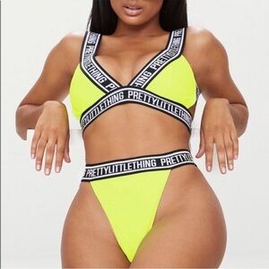 PRETTYLITTLETHING Lime Caged Back Bikini Set